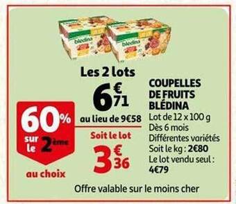 Auchan Coupelles de fruits blédina offre