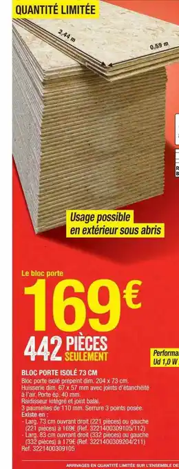 Brico Dépôt Bloc porte isolé 73 cm offre