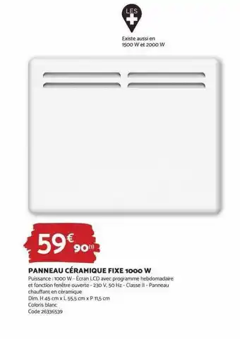 Bricomarché Panneau céramique fixe 1000 w offre
