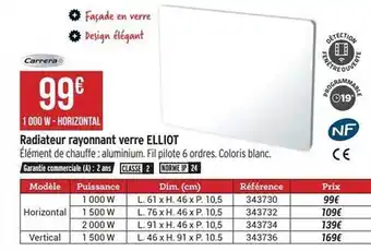 Bricorama Radiateur rayonnant verre elliot offre