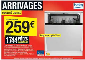 Lave-vaisselle encastrable l. 60 cm beko