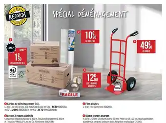 Bricorama Carton de déménagement 36 l, lot de 3 rubans adhésifs, film à bulles, diable lourdes charges offre