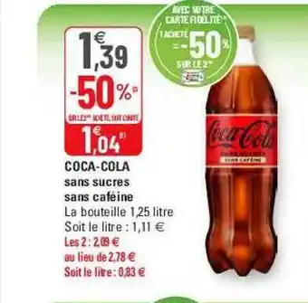 G20 Coca-cola sans sucres sans caféine offre