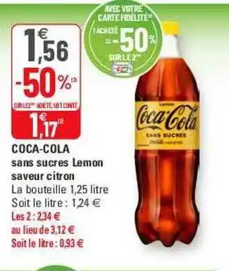 G20 Coca-cola sans sucres lemon saveur citron offre