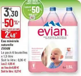G20 Eau minérale naturelle evian le pack 6 bouteilles x 1.5 litre offre