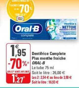 G20 Dentifrice complete plus menthe fraîche oral-b offre