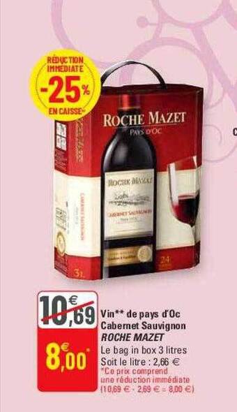 G20 Vin de pays d'oc cabernet sauvignon roche mazet offre