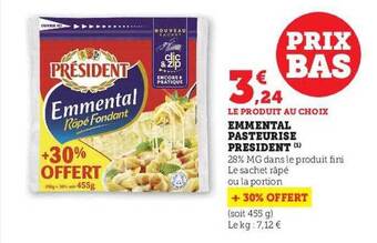 Hyper U Emmental pasteurisé président offre