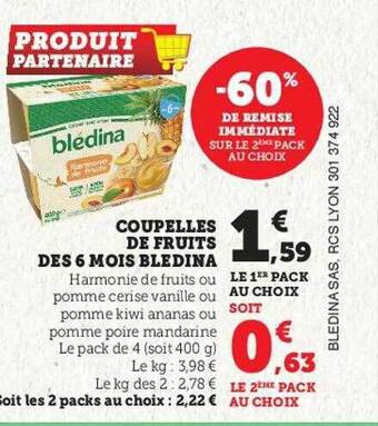 Hyper U Coupelles de fruits dès 6 mois blédina offre