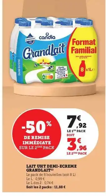 Hyper U Lait uht demi-écrémé grandlait offre