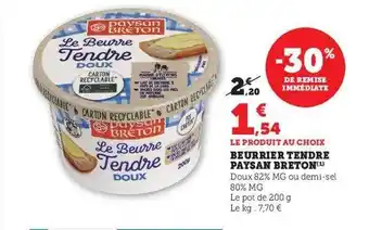 Hyper U Beurrier tendre paysan breton offre