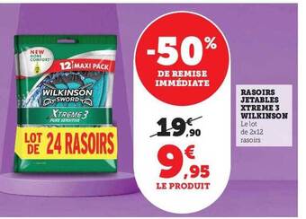 Hyper U Rasoirs jetables xtreme 3 wilkinson offre