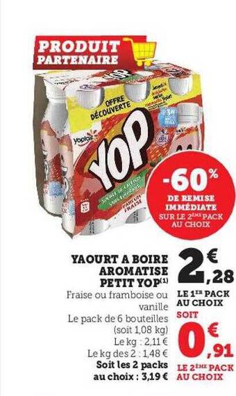 Hyper U Yaourt à boire aromatisé petit yop offre