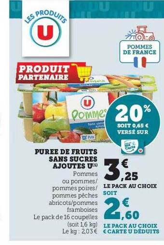 Hyper U Purée de fruits sans sucres ajoutés u offre