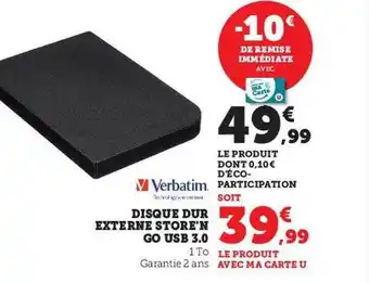 Hyper U Disque dur externe store'n go usb 3.0 verbatim offre