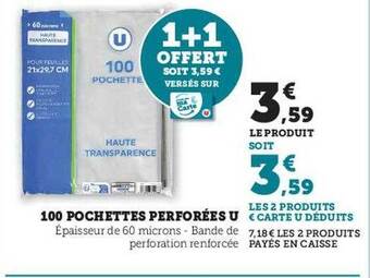 Hyper U 100 pochettes perforées u offre