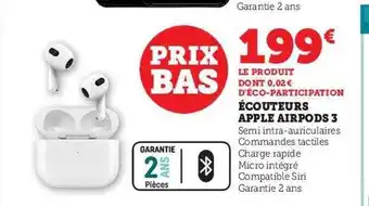 Hyper U Écouteurs apple airpods 3 offre