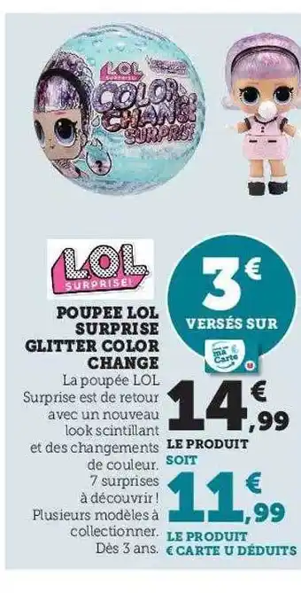 Hyper U Poupée lol glutter color change offre