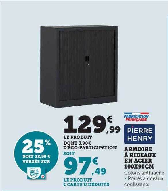 Promo Armoire à rideaux en acier 100 x 90 cm pierre henry chez Hyper U