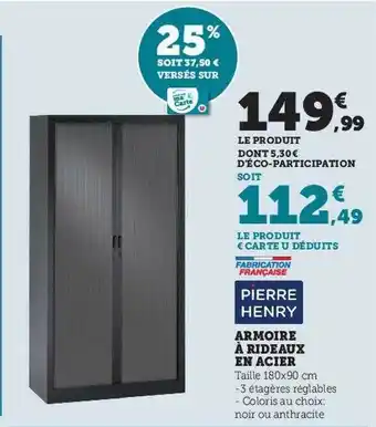 Hyper U Armoire à rideaux en acier pierre henry offre