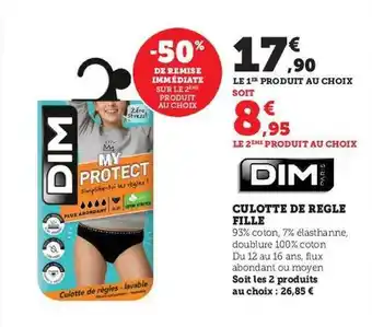 Hyper U Culotte de règle fille dim offre
