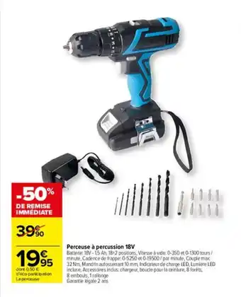 Carrefour Perceuse à percussion 18V offre