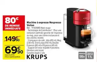 Carrefour Machine à expresso nespresso vertuo offre