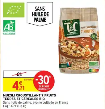Muesli croustillant 7 fruits terres et céréales bio