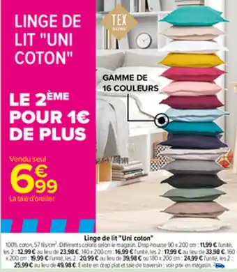 Carrefour Linge de lit "uni coton" offre