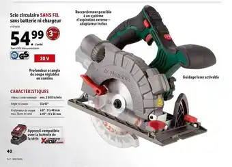Lidl Scie circulaire sans fil sans batterie ni chargeur parkside offre