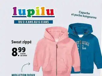 Lidl Sweat zippé lupilu offre