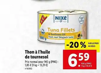 Lidl Thon à l'huile de tournesol nixe offre