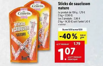 Lidl Sticks de saucisson nature le césarin offre