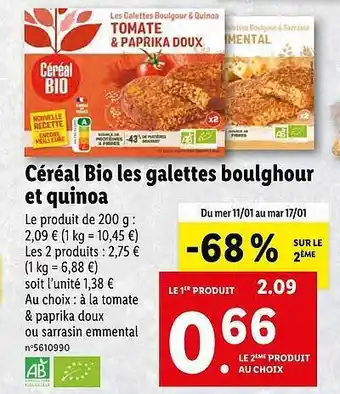 Lidl Céréal bio les galettes boulghour et quinoa offre