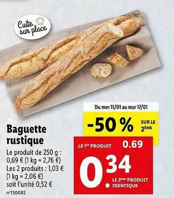 Lidl Baguette rustique offre