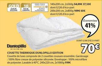 JYSK Couette thermique dunlopillo édition offre