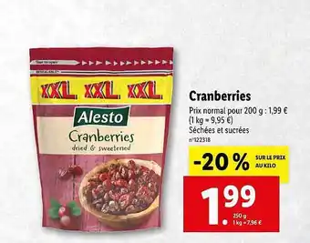 Lidl Cranberries alesto offre