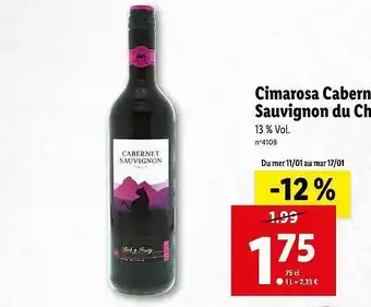Lidl Cimarosa cabernet sauvignon du chili offre