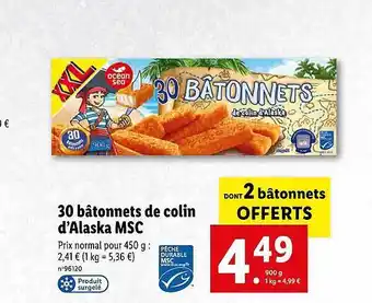 Lidl 30 bâtonnets de colin d'alaska msc offre