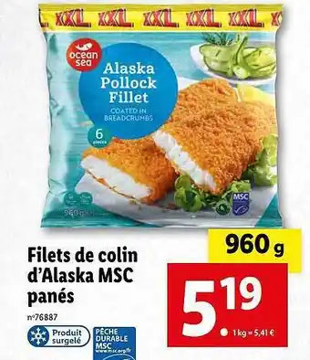 Lidl Filets de colin d'alaska msc panés offre