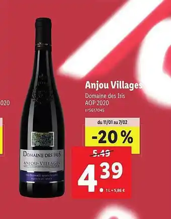 Lidl Anjou villages domaine des iris aop 2020 offre