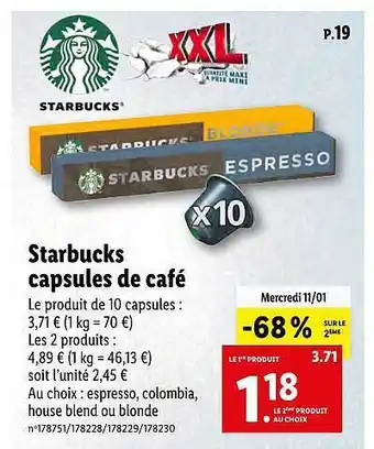 Lidl Starbucks capsules de café offre