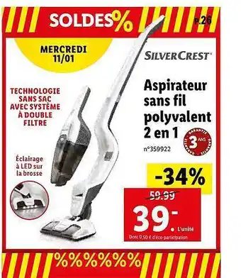Lidl Aspirateur sans fil polyvalent 2 en 1 offre