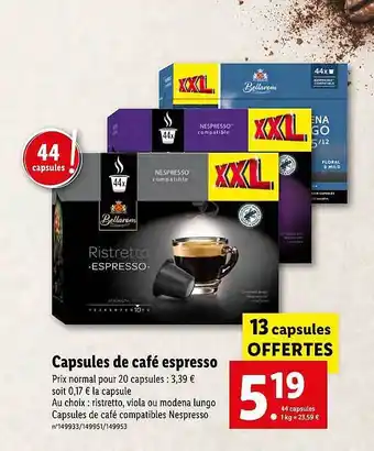 Lidl Capsules de café espresso offre