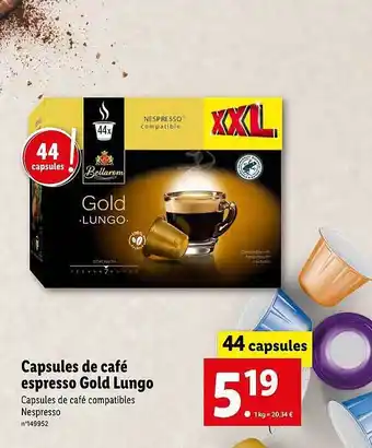 Lidl Capsules de cfé espresso gold lungo offre