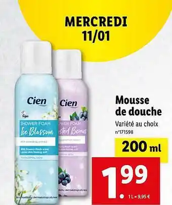 Lidl Mousse de douche cien offre
