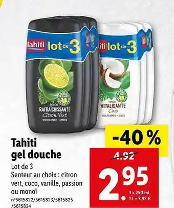 Lidl Tahiti gel douche offre