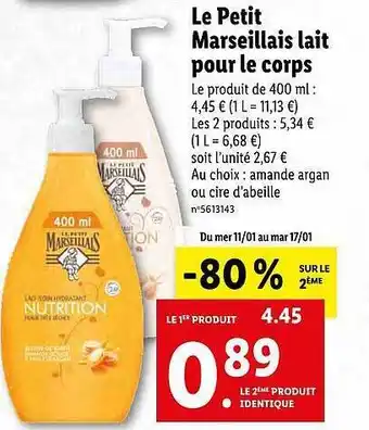 Lidl Le petit marseillais lait pour le corps offre