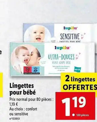 Lidl Lingettes pour bébé lupilu offre