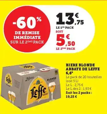 Hyper U Biere Blonde Abbaye de Leffe 6,6° offre